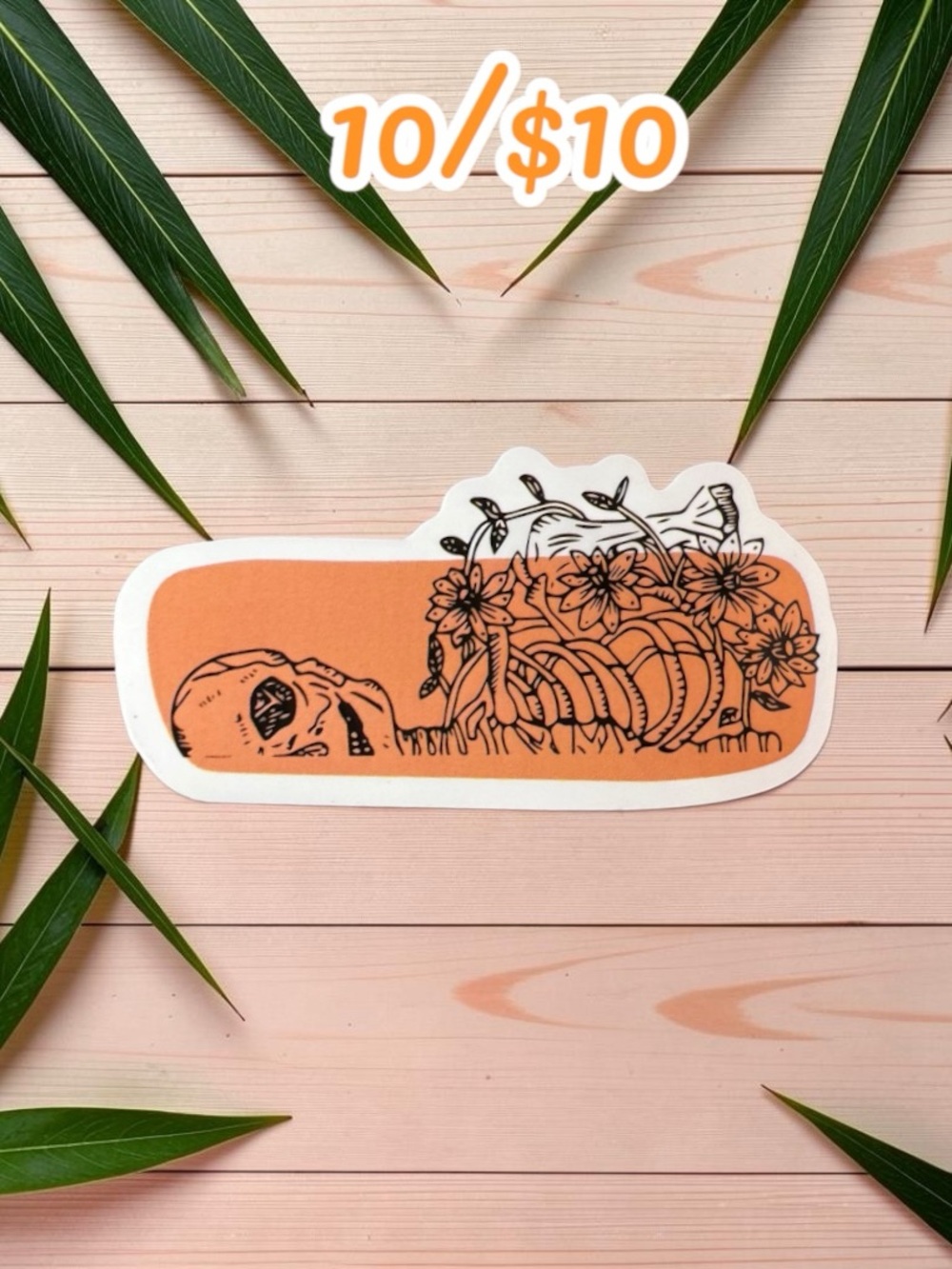 10 / $10 Floral Skeleton Sticker – Botanical Gothic Vinyl Decal